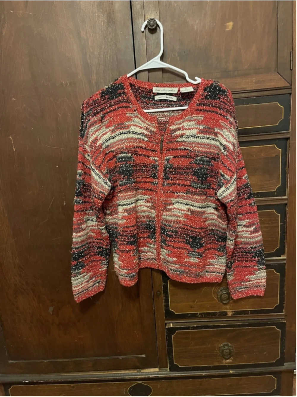 David Brooks Hand Knitted Zip Cardigan Sweater Size Medium 58% Silk 22% Cotton